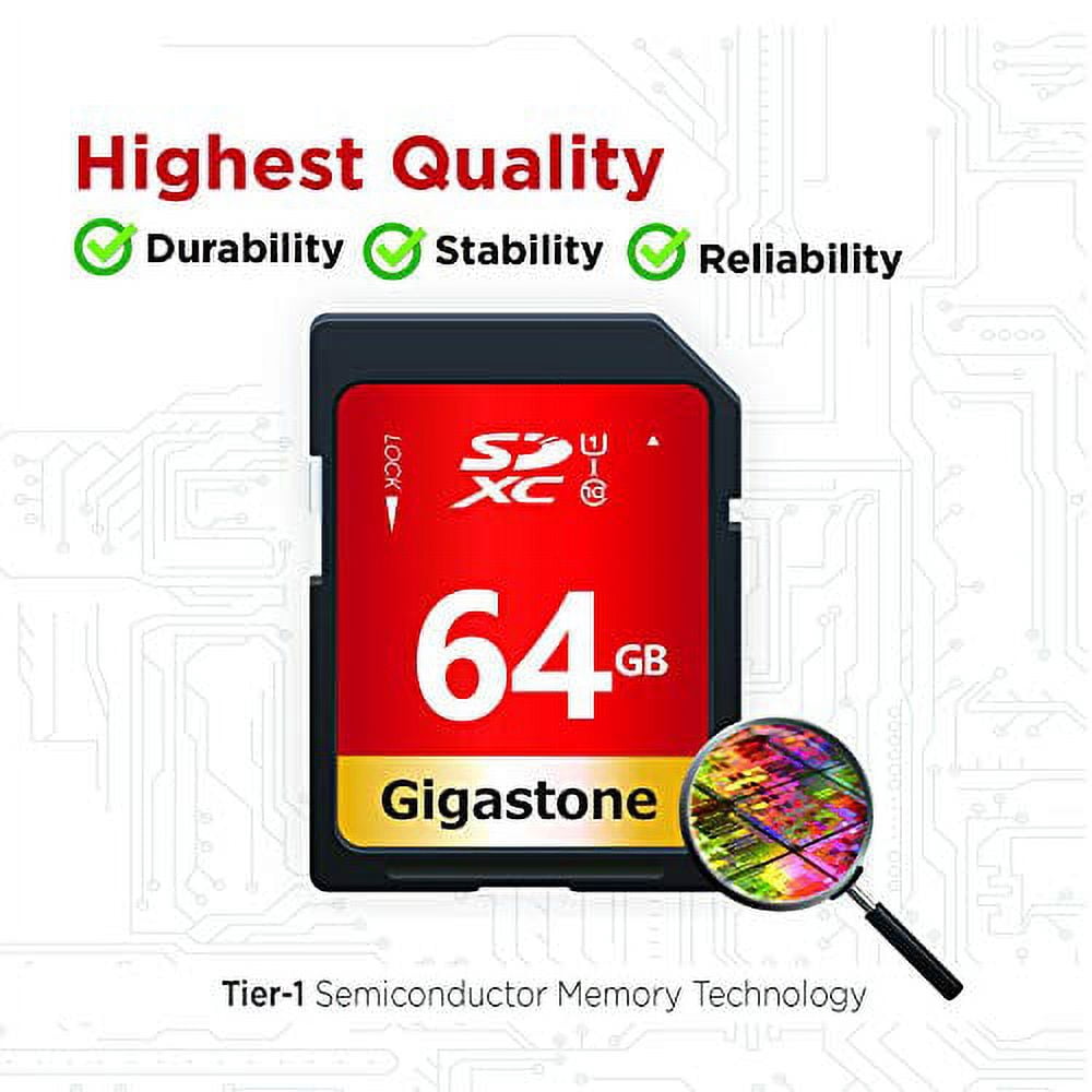 Gigastone 64GB SDXC Card Class 10 UHS-I U1 Up to 80MB/s Memory Card, 2 pack (2x64GB)