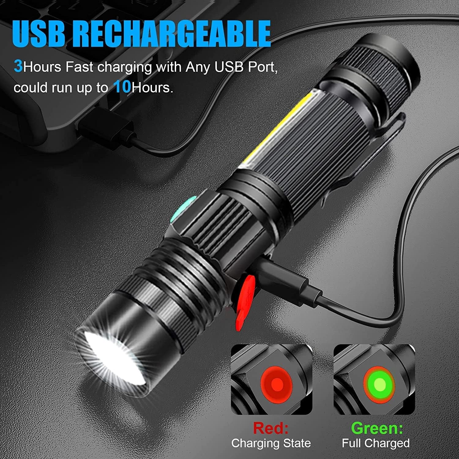 Magnetic Flashlights High Lumens Rechargeable 2 Packs,Super Bright LED Magnet Tactical Flashlight with Cob Worklight,Handheld Flash Light with Holsters for Camping，outdoor activities,hiking,readin,ad