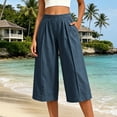 thumbnail image 5 of Women's Loose Cropped Pants Baeitkot Women's Solid Color Loose Casual Elastic Waist Pleated Cropped Pants with Pockets Navy M, 5 of 7