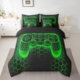 thumbnail image 2 of Manfei Chic Green Honeycomb Bedding Comforter Set 7pcs, Video Game Controller King Bedding Sets, Modern Gaming Player Reversible Bed Sheets, Super Cozy Room Decor, 2 of 7