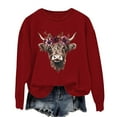 thumbnail image 2 of NTACZA Sweatshirt Women Long Sleeve Red Pullover Cow Print Crew Neck Sweatshirts Womens Hoodies S, 2 of 4