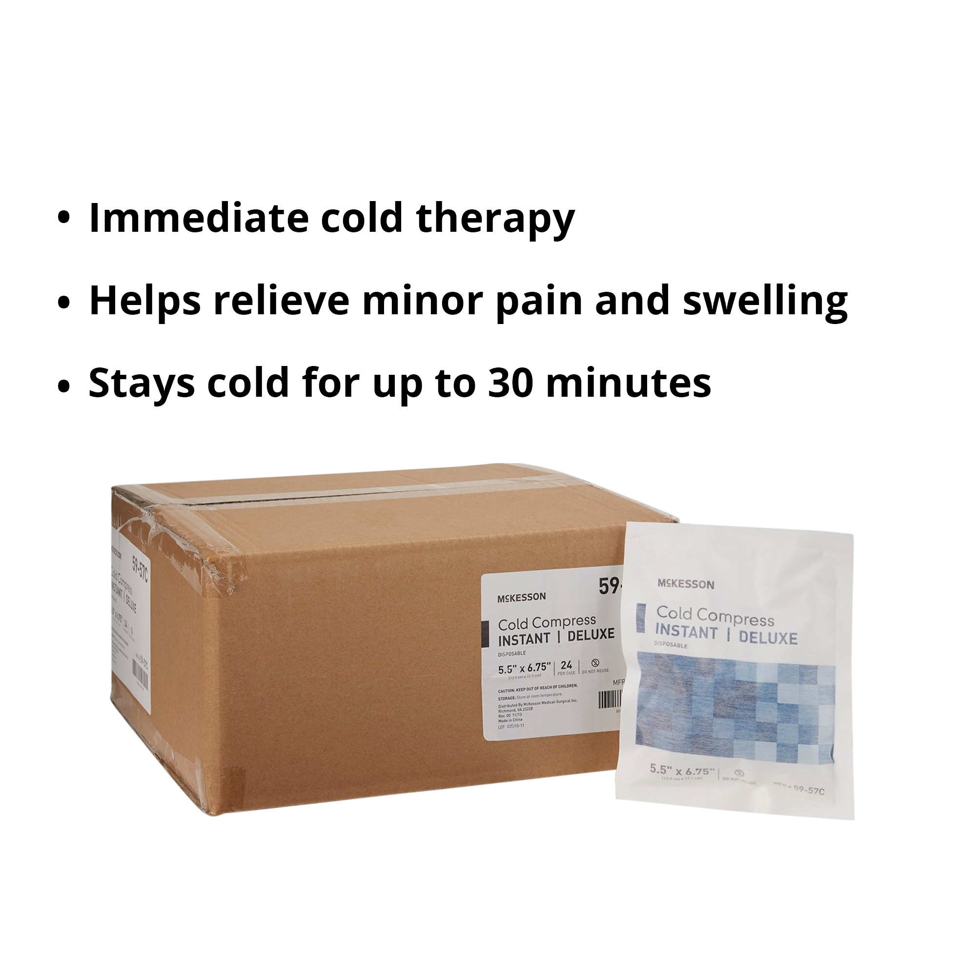 McKesson Cold Compress for Injury, Instant Cold Pack, 5 1/2 in x 6 3/4 in, 1 Count, 24 Packs, 24 Total