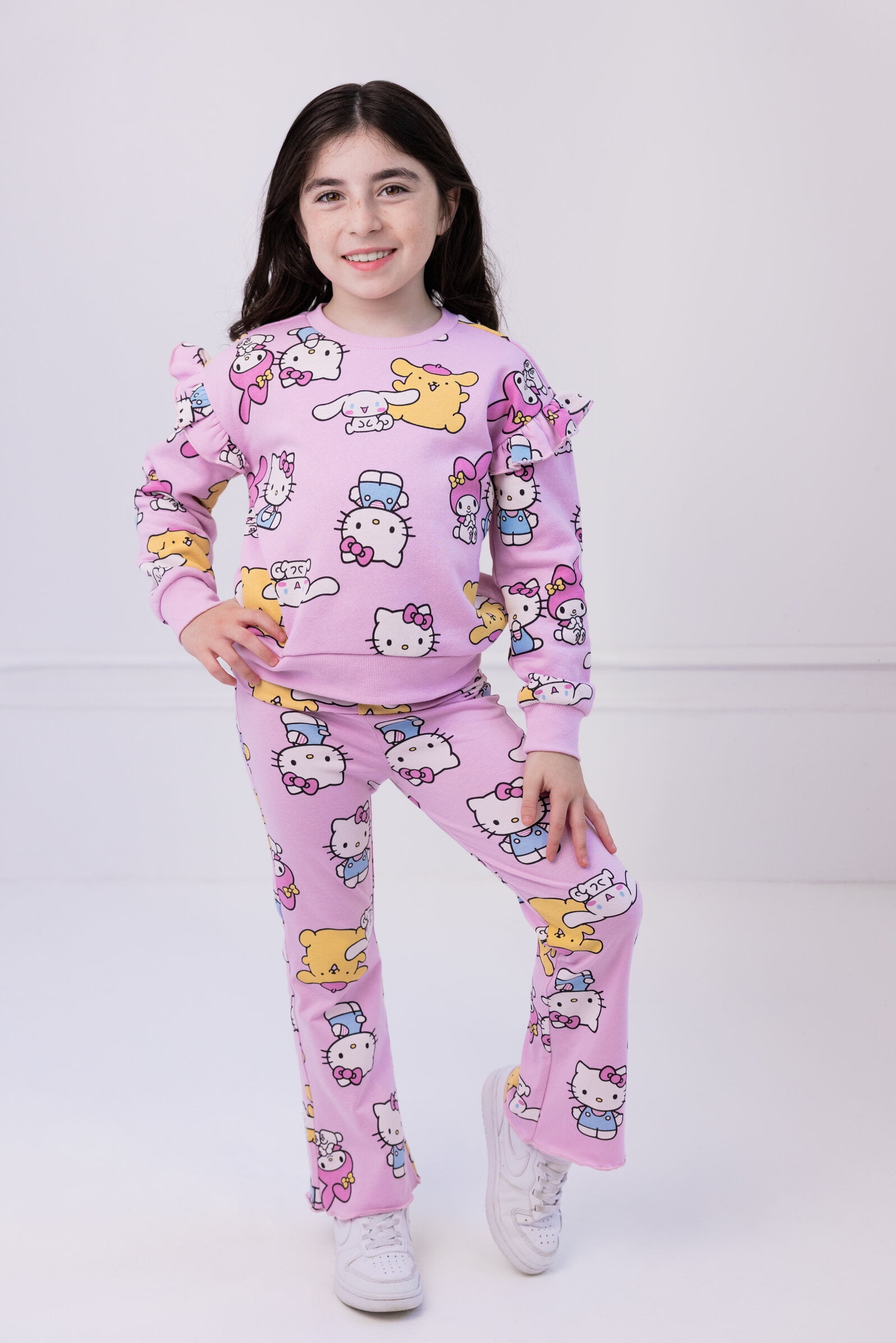 Hello Kitty Cinnamoroll My Melody Pompompurin Fleece Pullover Sweatshirt and Ribbed Flare Leggings Outfit Set Toddler to Big Kid