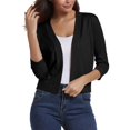 thumbnail image 3 of Essential Open Front Cropped Cardigan for Women, Soft Knit 3/4 Sleeve Bolero Shrug - Lightweight Solid Color Layering Top for Office Work Casual Spring Summer Black L, 3 of 7