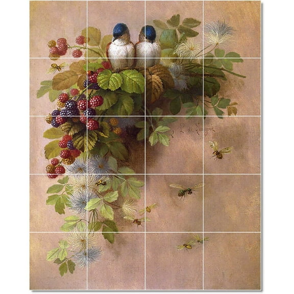 Ceramic Tile Mural-Paul De Longpre Flowers Tile Mural House Decor. 17" w x 21.25" h using (20) 4.25 x 4.25 ceramic tiles