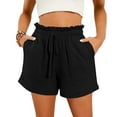 thumbnail image 2 of Dpytoraw Women's Fashion Spring And Summer Solid Color High Waist Pocket Loose Wide Leg Beach Shorts Black, 2 of 5