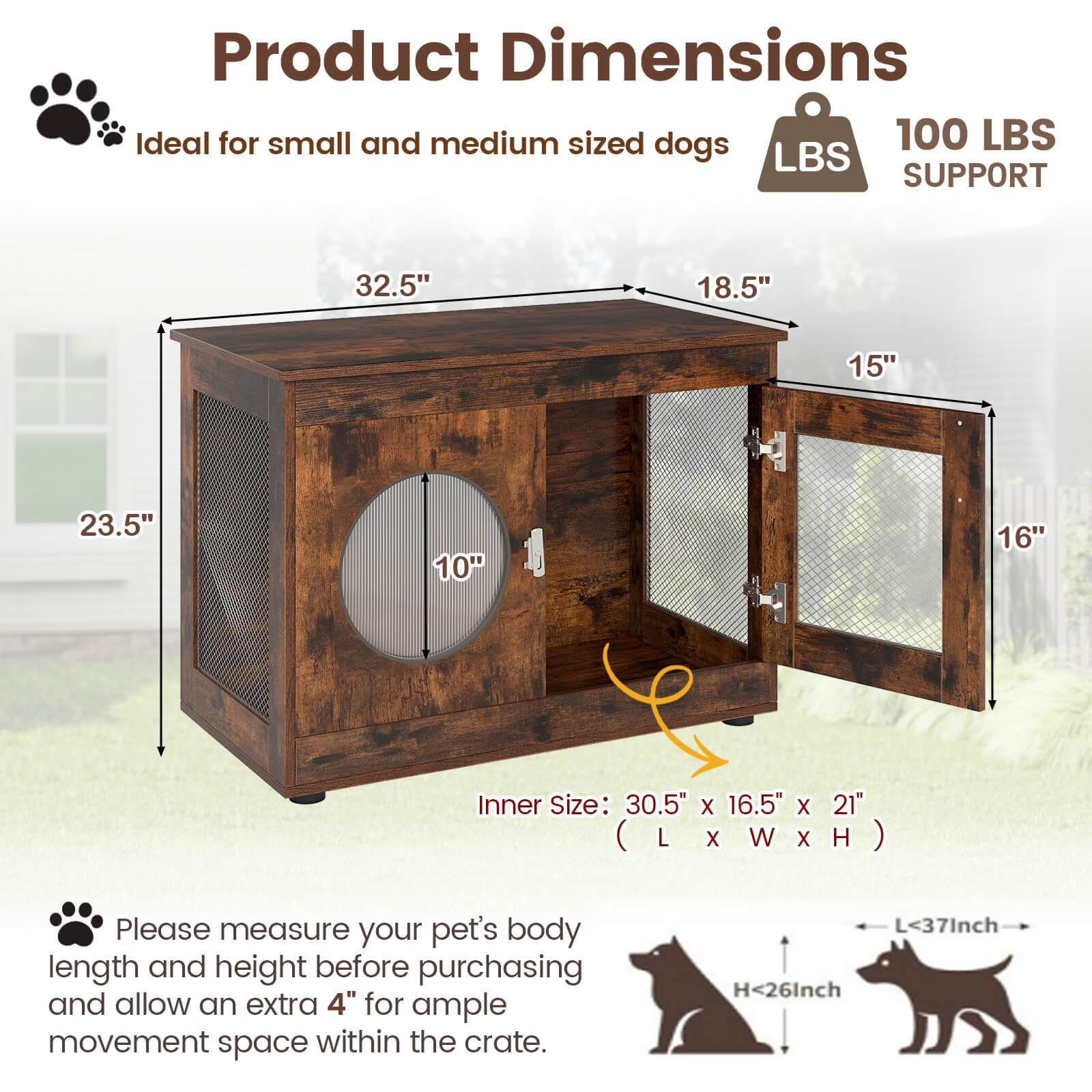 Costway Furniture Style Dog Crate for Small Medium Dogs Translucent Window Lockable Door