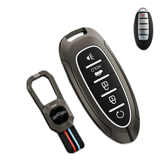 Key Fob Cover, Metal Key Case Shell Holder Full Protection Compatible with Nissan Altima Sentra Rogue Pathfinder Murano Armada Maxima Versa(5-Buttons Gray)