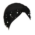 thumbnail image 2 of Hontri Muslim Headwrap Cap Women Solid Turban Beanie Cancer Chemo Hair Loss Cover Stretch Jersey ( Z02-Black), Women Pearl Beading India Hat Muslim Ruffle, 2 of 2