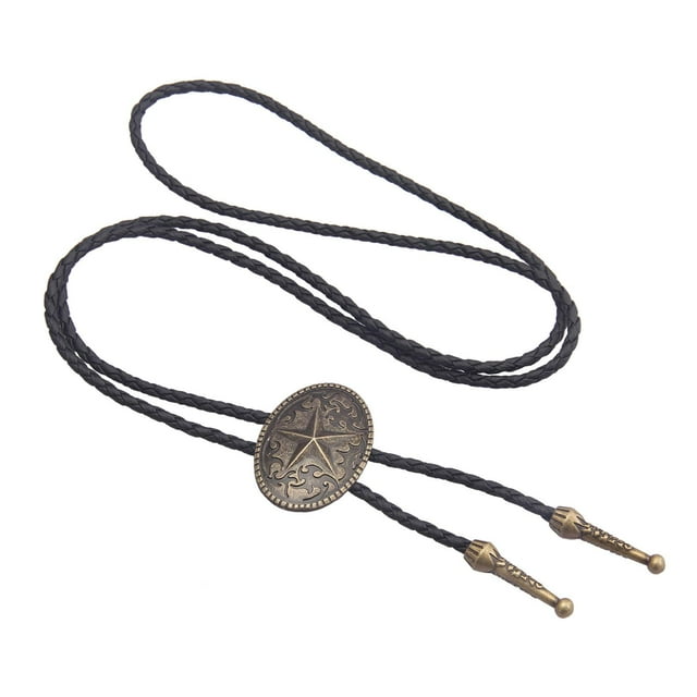 KLKCMS Vintage Bolo Tie for Men with Braided PU Leather Rope Handmade Adjustable Cowboy Bronze