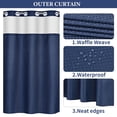 thumbnail image 5 of Ikfashoni Hookless Shower Curtain with Snap in Liner,Navy Waffle Weave Waterproof Fabric Mesh Window Bathroom Curtain,36"X74", 5 of 8