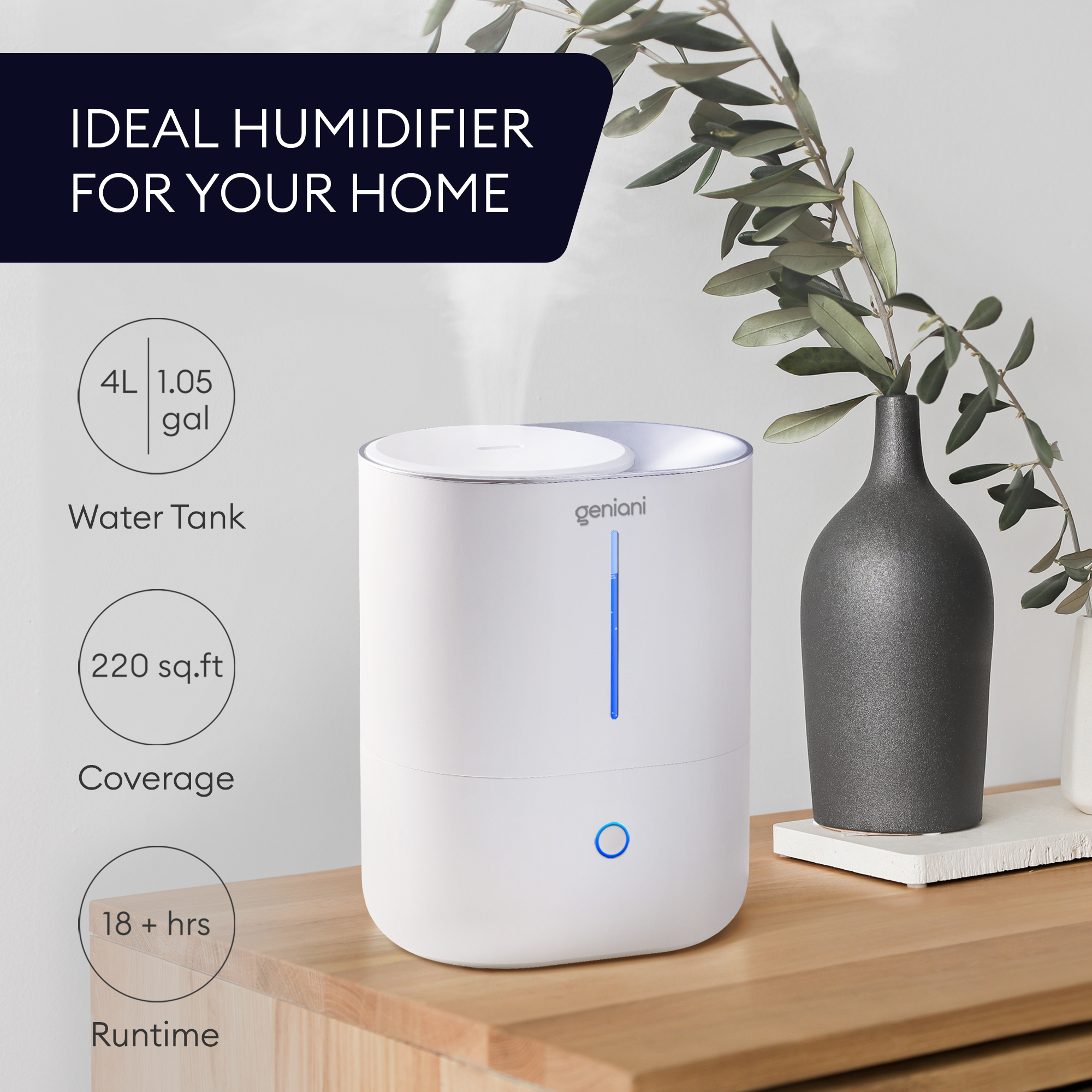 𝐋𝐚𝐫𝐠𝐞 𝐂𝐚𝐩𝐚𝐜𝐢𝐭𝐲 Top Fill Cool Mist Large Humidifier & Essential Oil Diffuser for Home - Smart Aroma Ultrasonic Air Humidifier for Bedroom, Baby, Kids, Plants - Auto Shut Off, 376 sqf - image 3 of 8