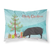 Carolines Treasures BB9298PILLOWCASE Devon Large Black Pig Christmas Fabric Standard Pillowcase Teal Standard multicolor