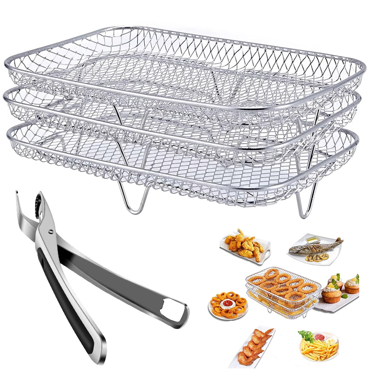Air Fryer Racks, Three Stackable Dehydrator Racks, Stainless Steel Air