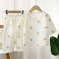 thumbnail image 2 of Ulanda Toddler Baby Girl Cotton Linen Button-up Pajamas Bear Print Long Sleeve Kid Sleepwear PJs Set (Beige, 4-5 Years), 2 of 4