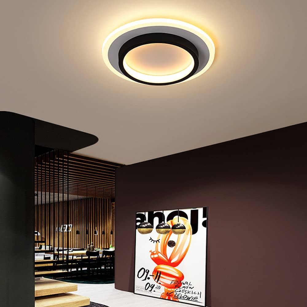 ADISUN LED Ceiling Light Round Modern Flush Mount Lamp Ceiling Lights Fixtures Warm Light for Living Room Kitchen Bedroom Hallway Staircase, Black
