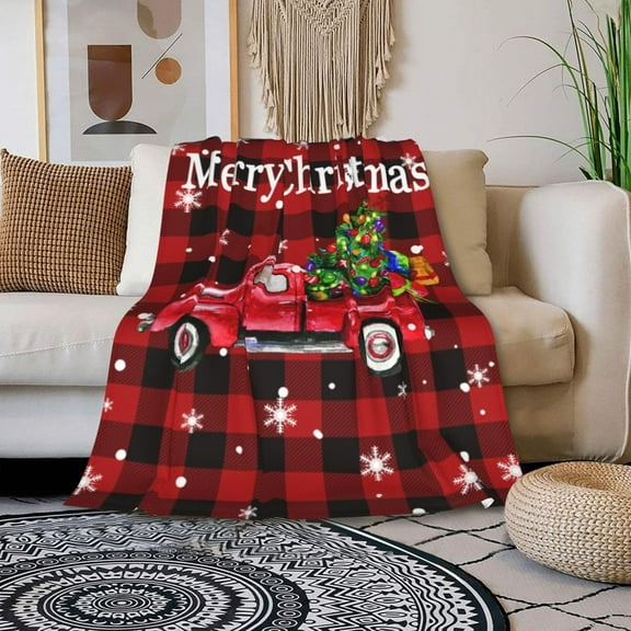 Merry Christmas Throw Blanket, Lightweight Soft Warm Sherpa for Bed Chair Car Sofa Couch Bedroom Decor, All Season Fuzzy Throw 50"x40"