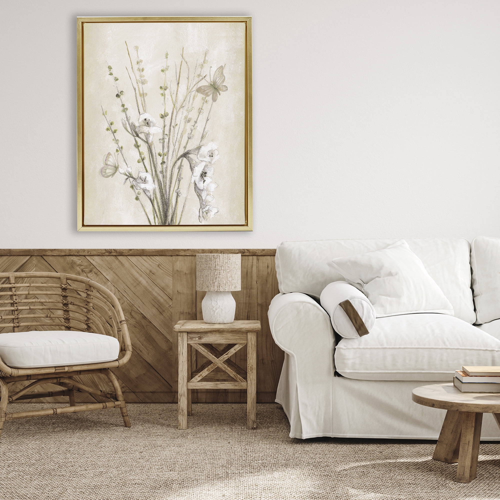 Stupell Industries Fresia & Date Branch Gold Framed Floater Canvas Wall Art, design by Lanie Loreth