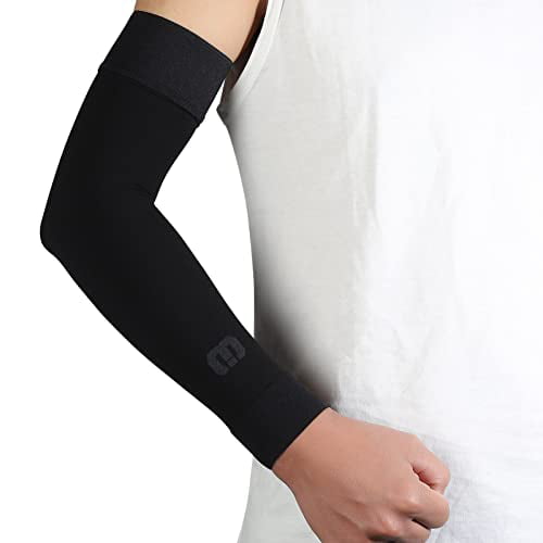 MGANG Lymphedema Compression Arm Sleeve for Women Men, Opaque, 20-30 mmHg  Compression Full Arm Support with Silicone Band, Relieve Swelling, Edema,  Post Surgery Recovery, Single Black M 