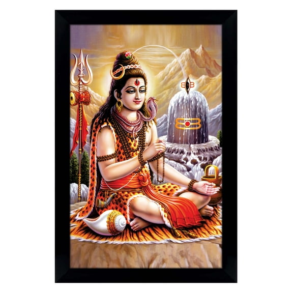 IBA Indianbeautifulart Lord Shiva Picture Frame Religious Poster Black Wall Frame Deity Photo Frame Wall Decor For Home/ Office/ Temple-6 x 8 Inches