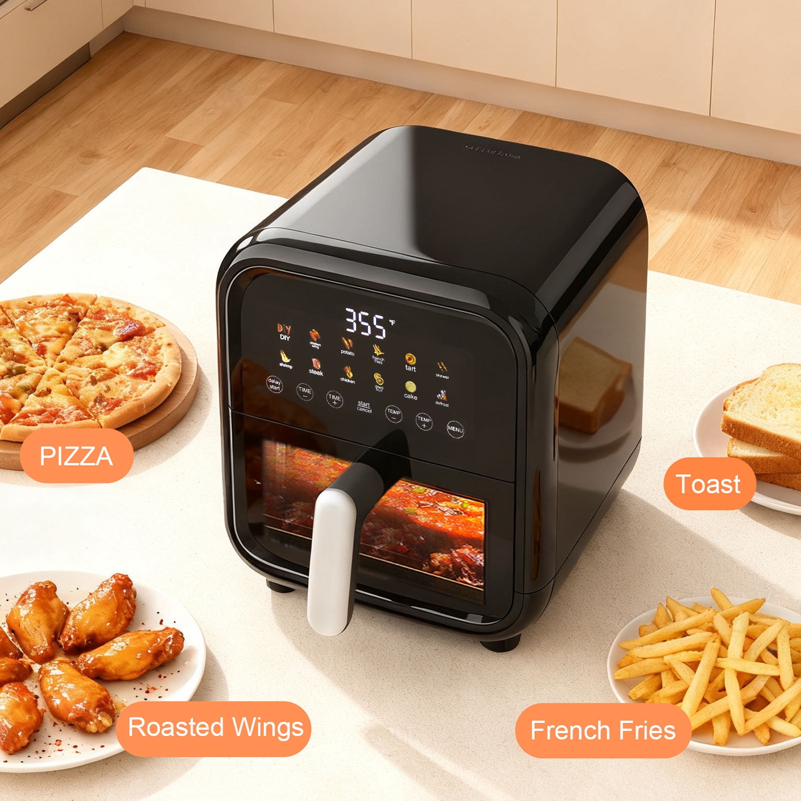 Casabay Air Fryer with Window, 7.5QT Countertop Air Fryer with 12-In-1 Preset Programs, Digital Touch Screen & Heat-Resistant Handle, Black
