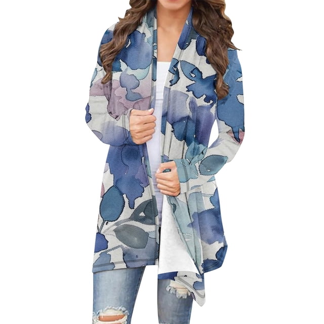 EGNMCR Cardigan Décontracté à Manches Longues Imprimé Floral Veste Cardigan pour Femmes