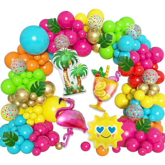 Tropical Balloons Arch Garland Kit, Luau Flamingo Summer Beach Party Decorations Hot Pink Green Orange Blue Balloons Palm Leaves for Hawaiian Aloha Pool Baby Shower Wedding Birthday Supplies