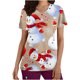 thumbnail image 2 of Puntoco, blusas con cuello en V y manga corta a la moda para mujer, blusa de bolsillo con estampado de uniforme de trabajo, tops Puntoco Puntoco-4204, 2 of 5