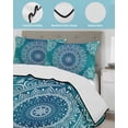 thumbnail image 4 of Teal Blue Boho Twin Size Down Alternative Comforter, Lightweight Comforter Quilt Bedding Set with Pillow Shams Retro White Rustic Flower Ethnic Pattern All Seasons Bed Comforter Duvet Insert 68"x86", 4 of 7