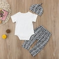 thumbnail image 3 of Bagilaanoe 3pcs Newborn Baby Boy Long Pants Set Letter Print Short Sleeve Romper Tops + Trousers + Hat 3M 6M 12M 18M Infant Casual Outfits, 3 of 8