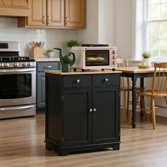 Resenkos Kitchen Sideboard with Solid Wood Top, Black