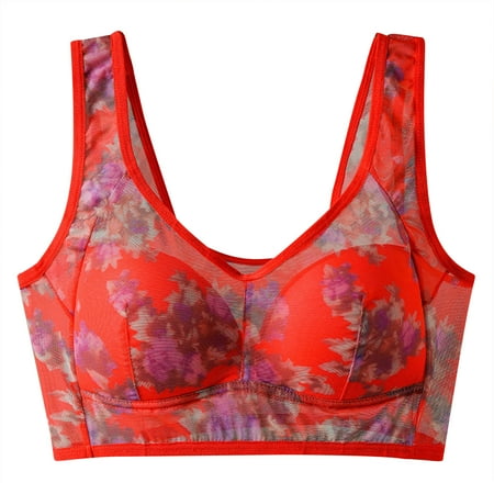 Blphud Women Bars Clearance Womens Bras Plus Size Women s Thin Underwired Mesh Printed Vest Style Comfortable Beautiful Back Underwear Bra Sports Bras for Women Lingerie for Women Red L
