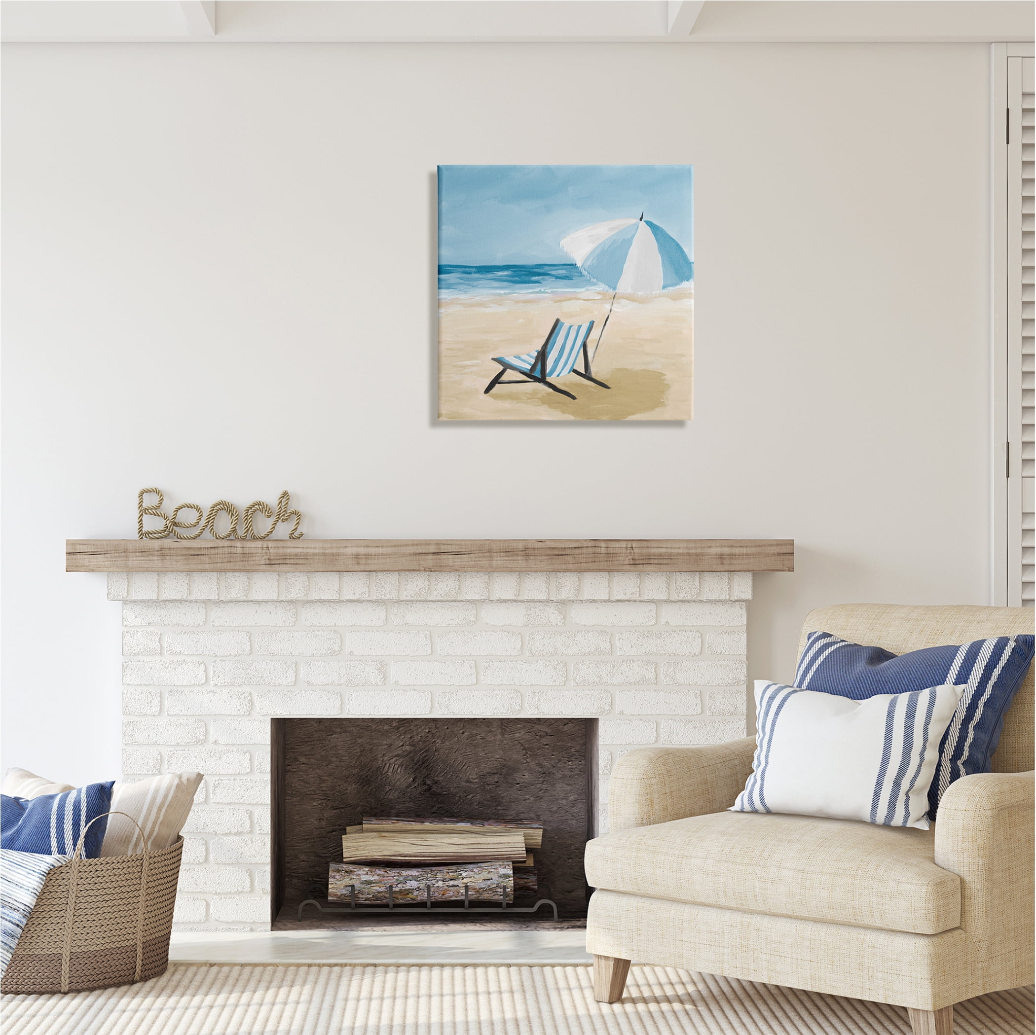 Stupell Industries Blue Beach Chair Painting Nature Painting Gallery Wrapped Canvas Print Wall Art, 24 x 24