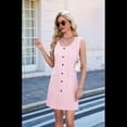 thumbnail image 4 of Vestido de Fiesta Corto Ajustado con Cuello Redondo, Sin Mangas, de Punto, con Botones y Bolsillos para Mujer (Verano 2025) Rosa M, 4 of 10