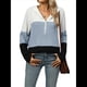 thumbnail image 1 of Suéter con Capucha y Media Cremallera para Mujer, Talla Grande, Color Block, Punto Acanalado, Cuello en V, Larga Azul XXL, 1 of 10