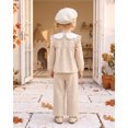 thumbnail image 4 of Toddler Baby Girl Clothes 3T Girl Fall Outfits 4T Girls Ruffle Long Sleeve Peter-pan Collar Plaid Top Pants 2PCS Set Khaki, 4 of 6