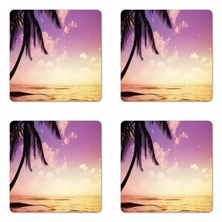 

Tropical Coaster Set of 4 Close up Colorful Seaside View Exotic Palm Tree Square Hardboard Gloss Coasters Standard Size Fuchsia Orange by Ambesonne
