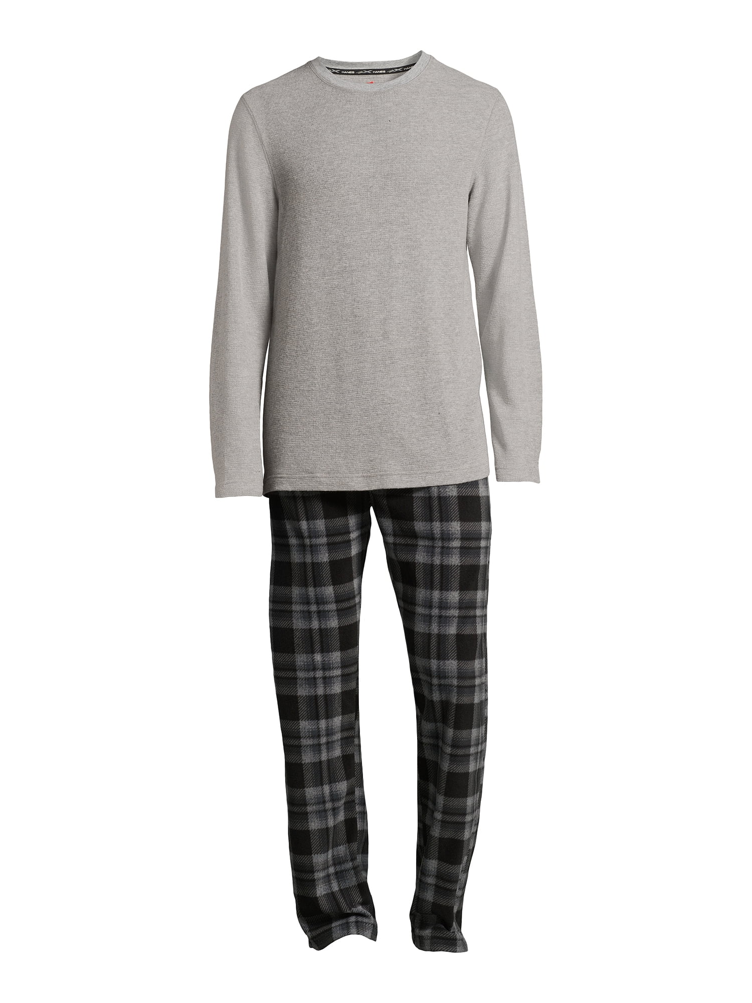 Hanes Men's and Big Men's Xtemp Crewneck and Cozy Microfleece Pants Pajama Set, 2-Piece, Sizes S-5XL