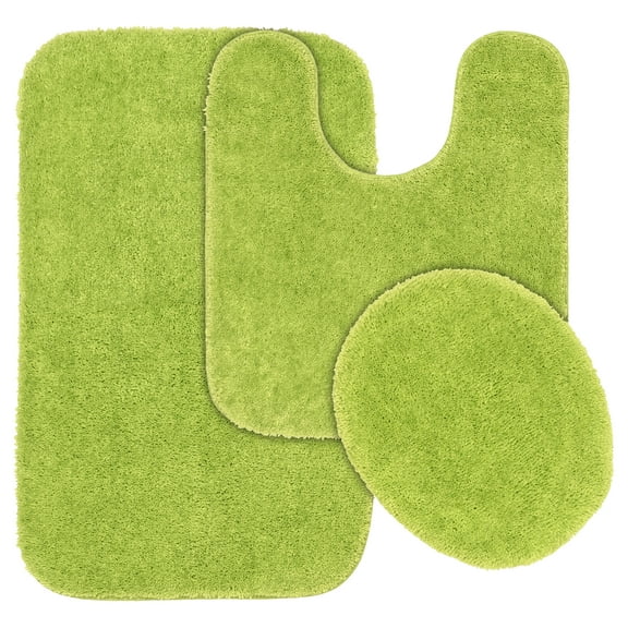 Garland Rug Traditional Washable Bath Rug Set, 3 Piece Set (21"x34" Bath Rug, Contour Rug, & Toilet Lid) Lime-Aid