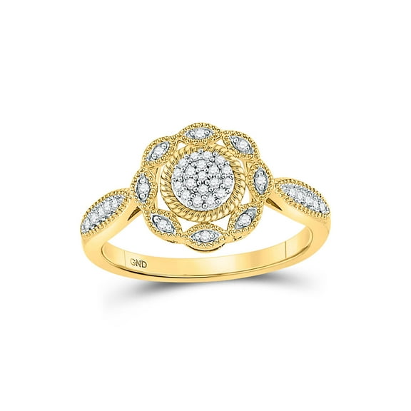 10kt Yellow Gold Womens Round Diamond Milgrain Cable Cluster Ring 1/8 Cttw