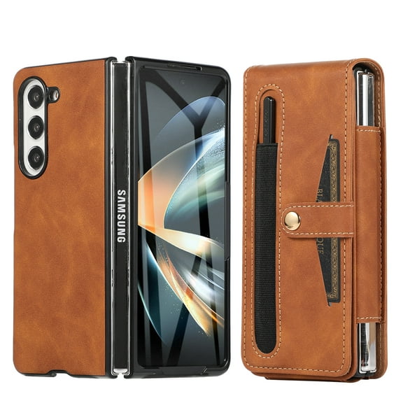 ELEHOLD for Samsung Galaxy Z Fold 5 Leather Case with Rotation Belt Clip & Card Holder, Built-in Screen Protecror S Pen Slot, Rugged Wallet Case with Stylus Pen for Samsung Galaxy Z Fold5,Brown