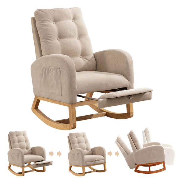 ZKZLAT Classic Home Adult Rocking Chair with Footrest, Beige (Set of 1)