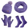 thumbnail image 4 of Mozhitti 4Pcs Women Hat Scarf Gloves Fuzzy Socks Set, Knit Beanie Neck Warmer Touchscreen Mittens, 4 of 4