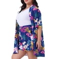 thumbnail image 2 of DARING DIVA Women's Plus 2 Pcs Tropical Kimono Floral Tops and Shorts Set Dark Blue 3X, 2 of 4