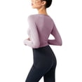 thumbnail image 2 of Women's Yoga Gym Crop Top Compression Workout Athletic Long Sleeve Shirt With Chest Pad,Tummy Cross Tights Casual Workout Shirt (Light Purple XL), 2 of 11