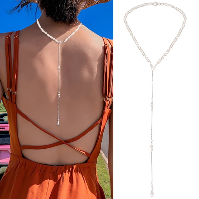 Wedding Back Necklace Fashion Pearl Decor Backdrop Necklace Body Chain for Women