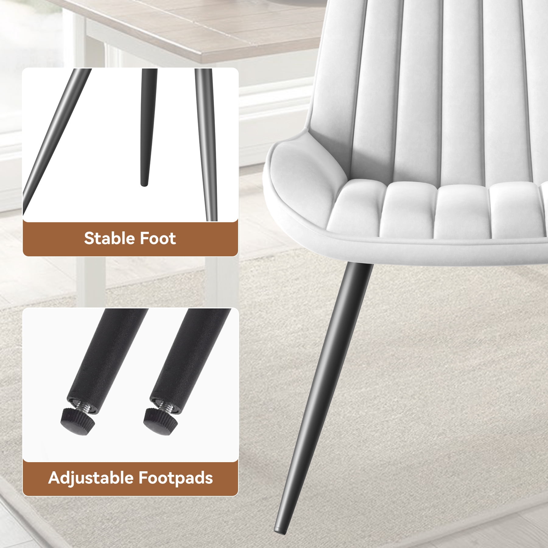 MOONMISS Modern Upholstered Dining Chairs Set of 6 with Thick Cushion,Sturdy Metal Legs,Side Chair for Kitchen,Living Room,White