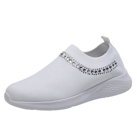 

casual shoes for Women Women s Ladies Casual Crystal Slip On Mesh Breathable Sneakers Loafers Shoes Mesh Dress Sandals for Women White