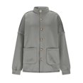thumbnail image 4 of LEBONYARD Women's Trendy Stand Up Collar Solid Colored Drop Shoulder Sleeve Mid Length Loose Warm Fitting Casual Large Pocket Outerwear Button Jacket, 4 of 9