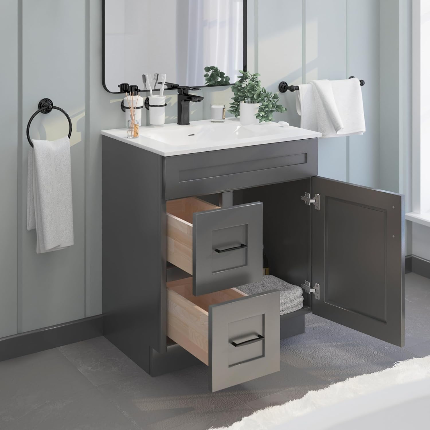 Grey Shaker 30" Shaker Bathroom Vanity Sink Base with Drawers (Ready-to-Assemble